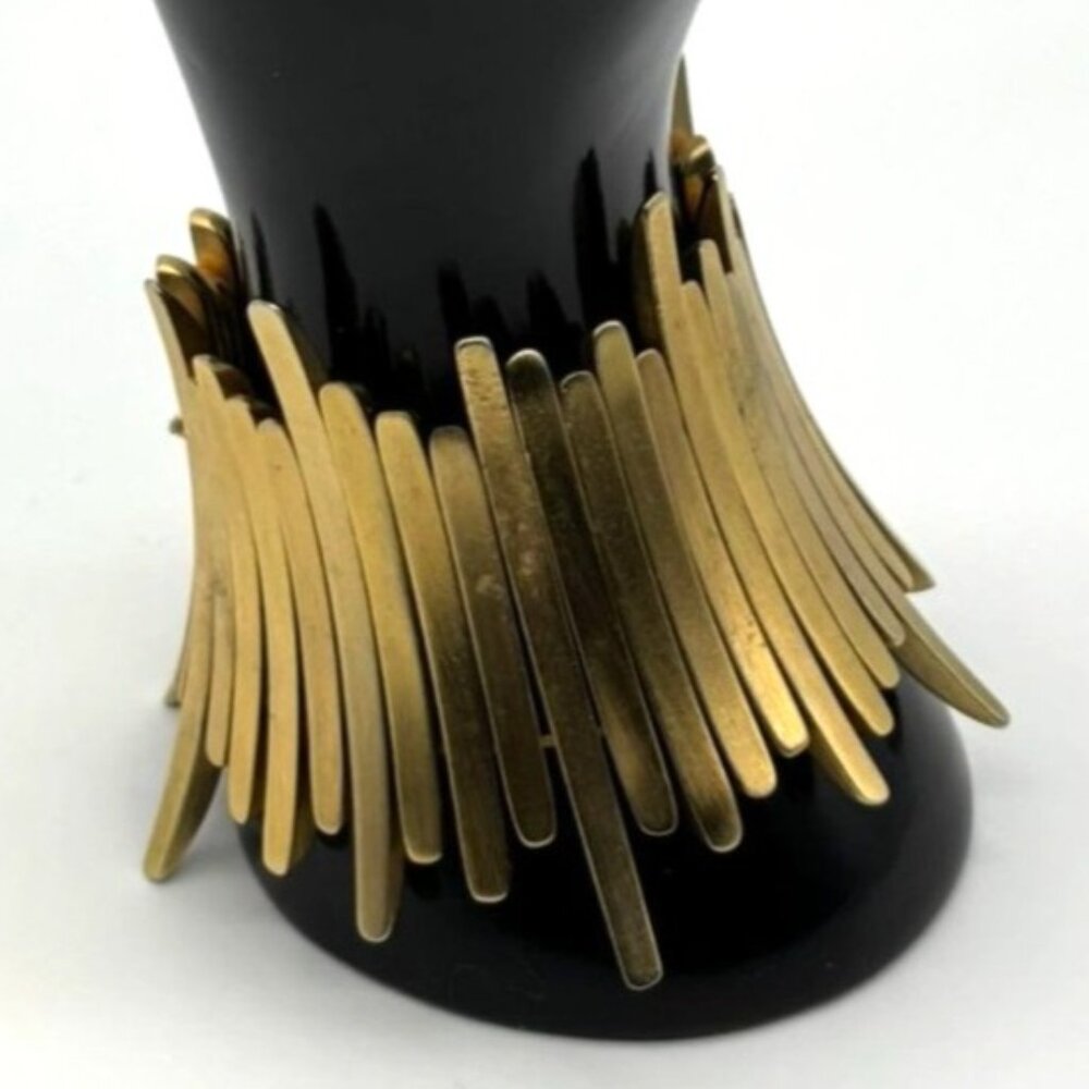 Vintage Brutalist Possibly Brass Spike or Spear Shaped Elements Stretch Bracelet - Picture 9 of 14